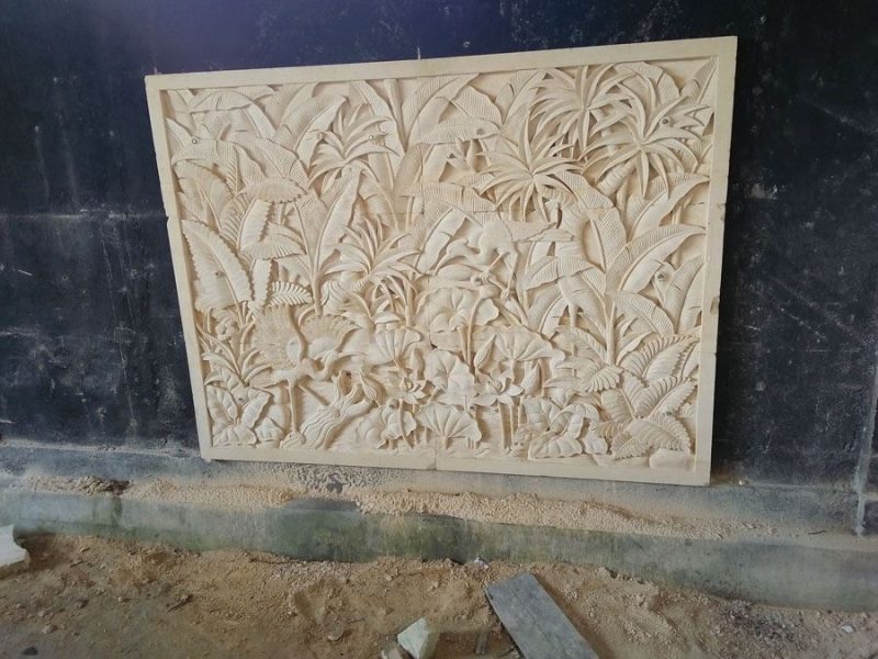 Relief Dinding Minimalis Motif Burung dan Daun ukiranbali.com