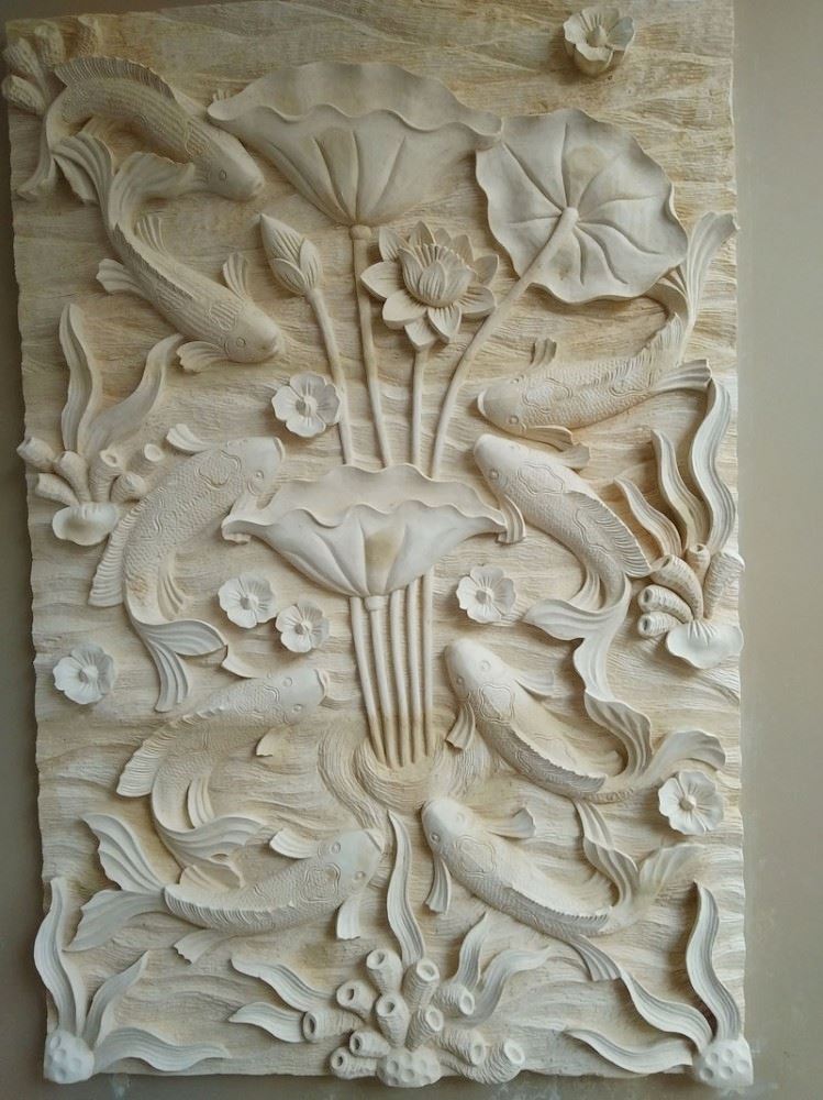 relief dinding motif ikan koi - UkiranBali.com